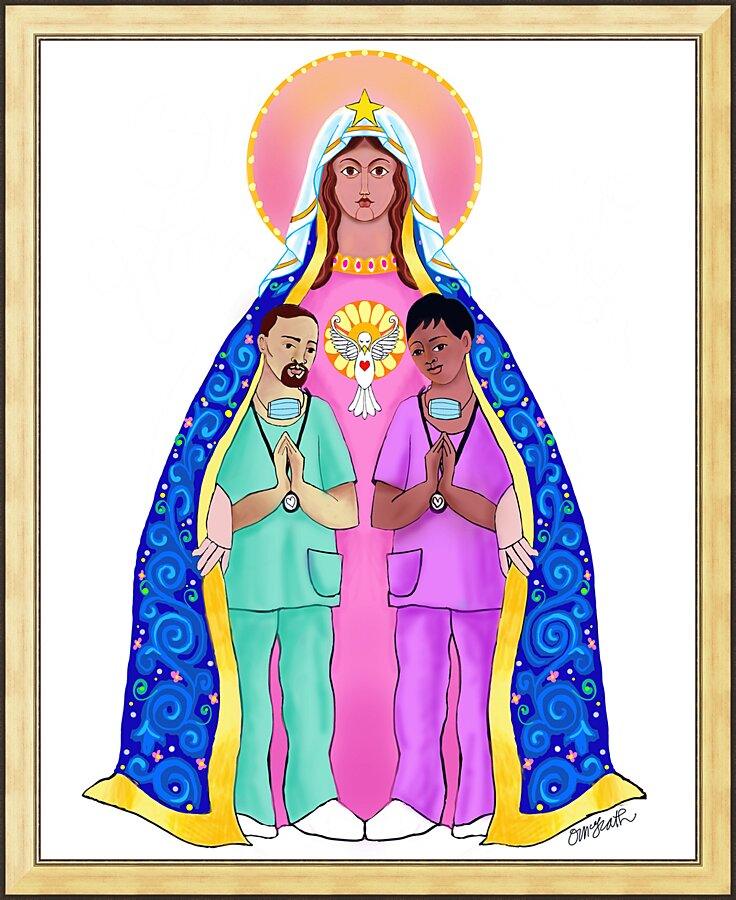 Wall Frame Gold - Our Lady of Refuge with Health Care Workers by M. McGrath