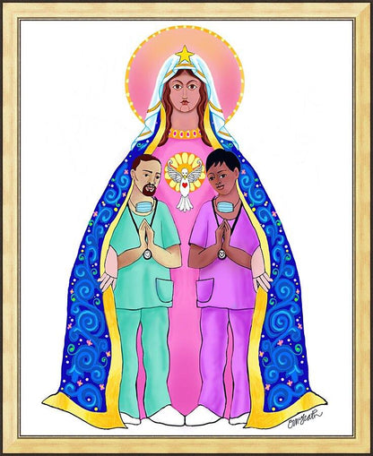 Wall Frame Gold - Our Lady of Refuge with Health Care Workers by Br. Mickey McGrath, OSFS - Trinity Stores
