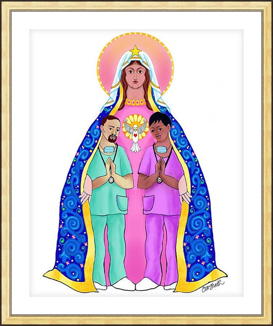 Wall Frame Gold, Matted - Our Lady of Refuge with Health Care Workers by M. McGrath