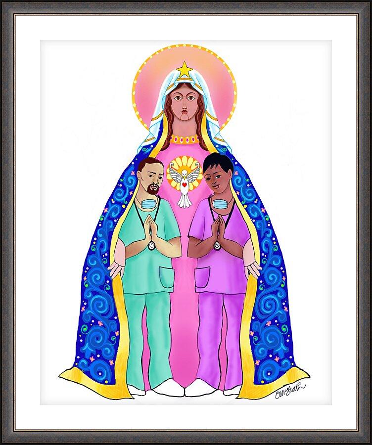 Wall Frame Espresso, Matted - Our Lady of Refuge with Health Care Workers by M. McGrath