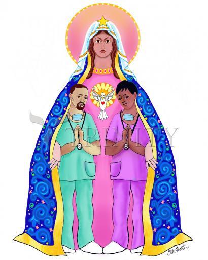 Acrylic Print - Our Lady of Refuge with Health Care Workers by M. McGrath