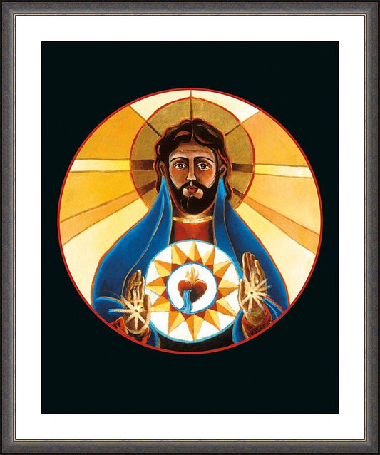 Wall Frame Espresso, Matted - Sacred Heart by M. McGrath