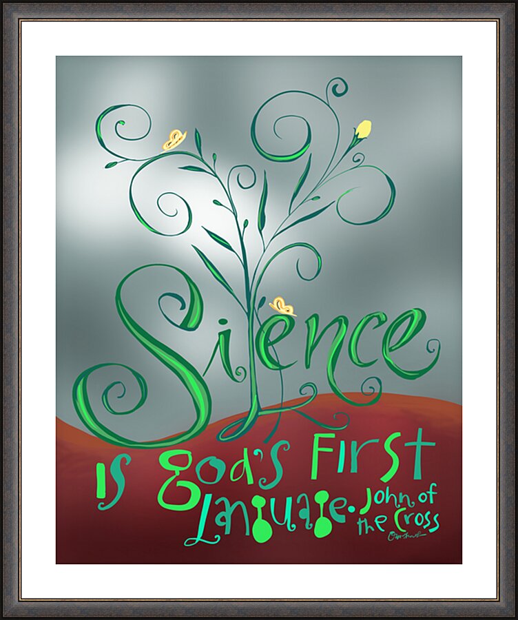 Wall Frame Espresso, Matted - Silence is God's First Language by M. McGrath