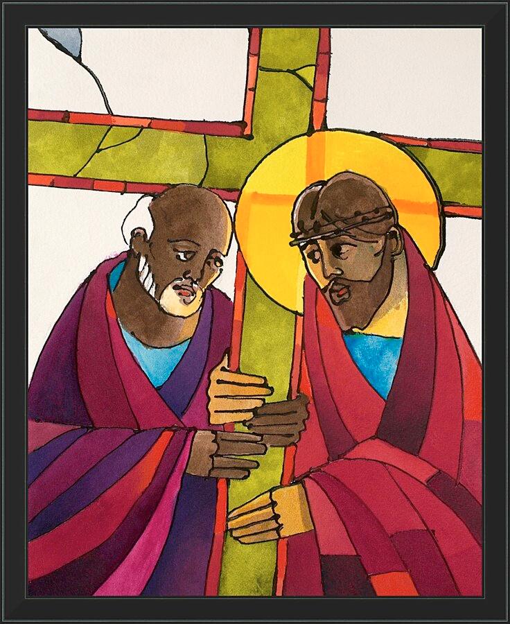 Wall Frame Black - Stations of the Cross - 05 Simon Helps Jesus Carry the Cross by Br. Mickey McGrath, OSFS - Trinity Stores