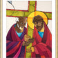 Wall Frame Gold, Matted - Stations of the Cross - 05 Simon Helps Jesus Carry the Cross by Br. Mickey McGrath, OSFS - Trinity Stores