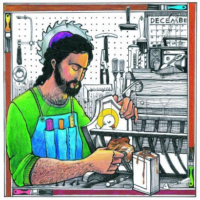 Wall Frame Espresso, Matted - St. Joseph's Workshop by Br. Mickey McGrath, OSFS - Trinity Stores
