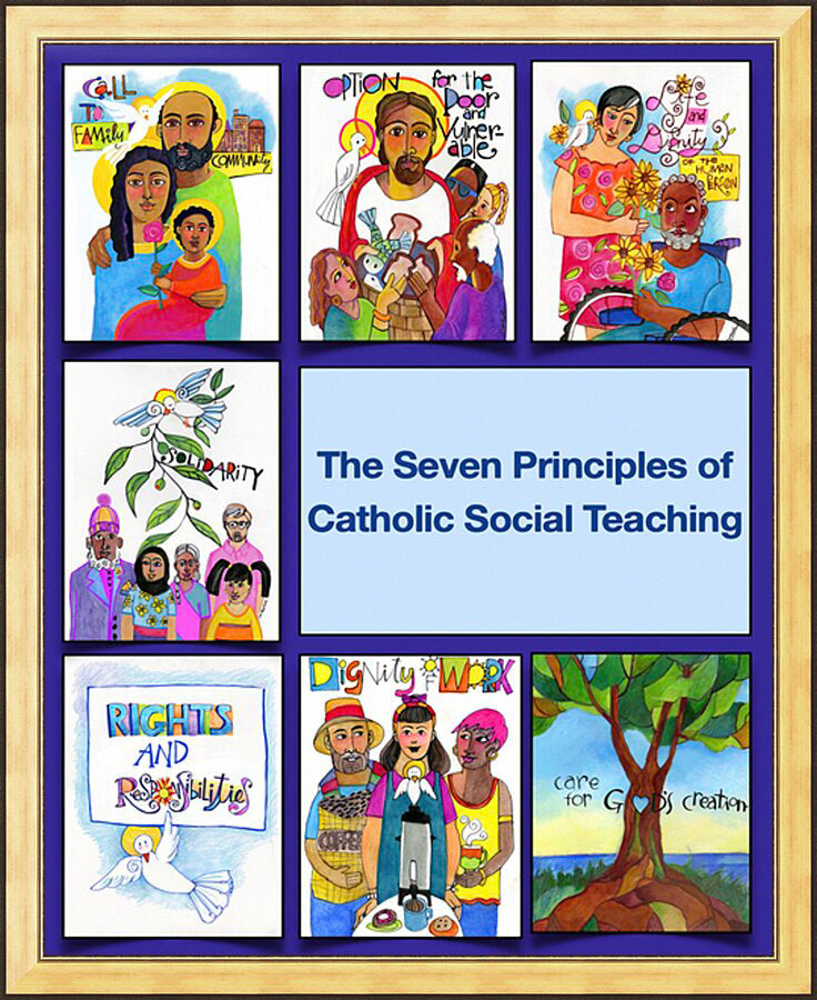 Wall Frame Gold - Seven Principles of Catholic Social Teaching by M. McGrath