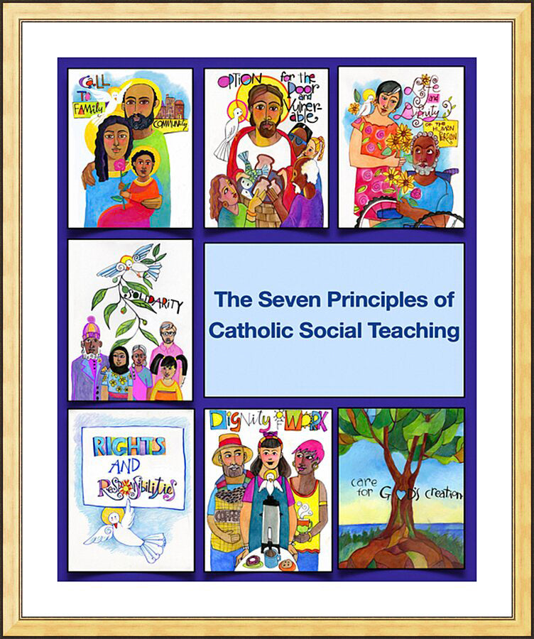 Wall Frame Gold, Matted - Seven Principles of Catholic Social Teaching by M. McGrath