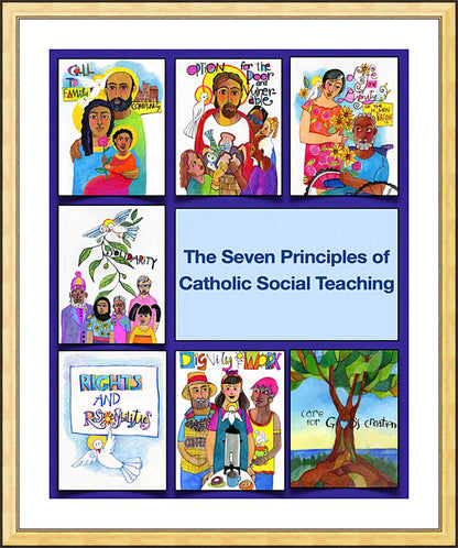 Wall Frame Gold, Matted - Seven Principles of Catholic Social Teaching by M. McGrath