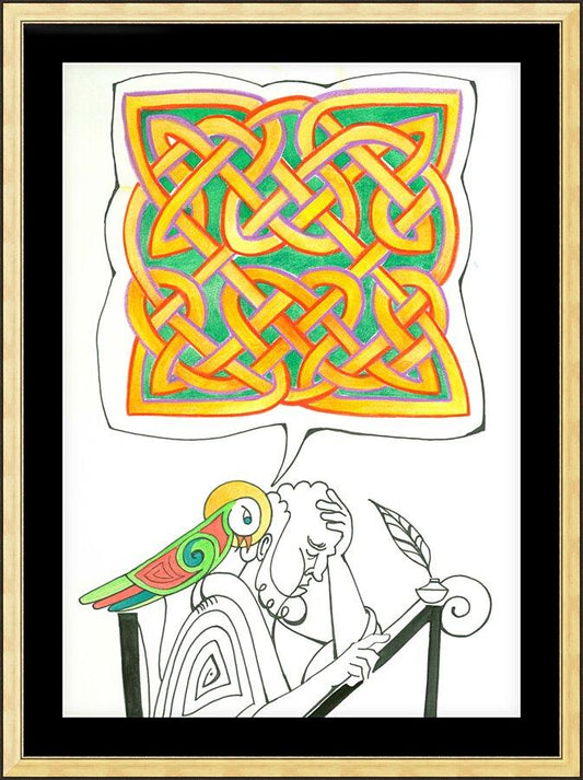 Wall Frame Gold, Matted - Celtic Talking Bird by M. McGrath