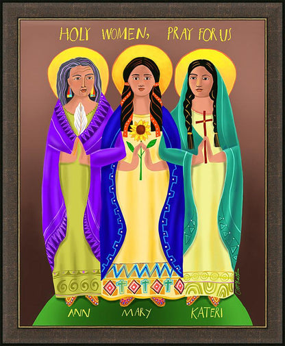 Wall Frame Espresso - Sts. Mary, Ann, Kateri - Holy Women Pray for Us by M. McGrath