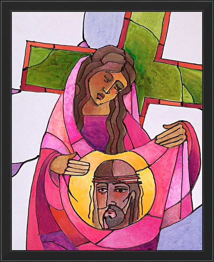 Wall Frame Black - Stations of the Cross - 6 St. Veronica Wipes the Face of Jesus by M. McGrath