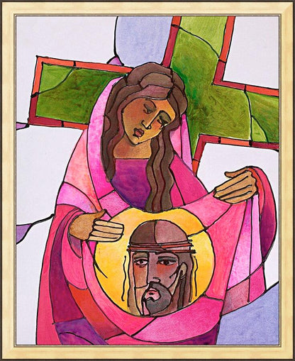 Wall Frame Gold - Stations of the Cross - 06 St. Veronica Wipes the Face of Jesus by Br. Mickey McGrath, OSFS - Trinity Stores