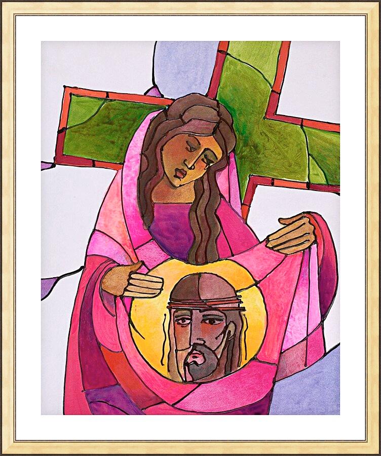 Wall Frame Gold, Matted - Stations of the Cross - 6 St. Veronica Wipes the Face of Jesus by Br. Mickey McGrath, OSFS - Trinity Stores