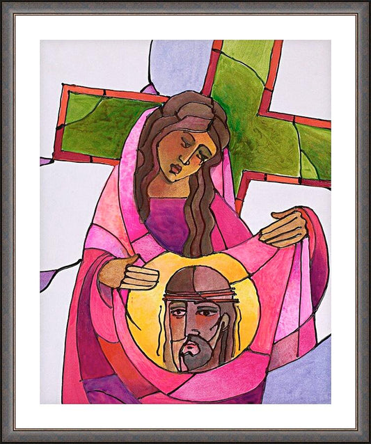 Wall Frame Espresso, Matted - Stations of the Cross - 6 St. Veronica Wipes the Face of Jesus by M. McGrath