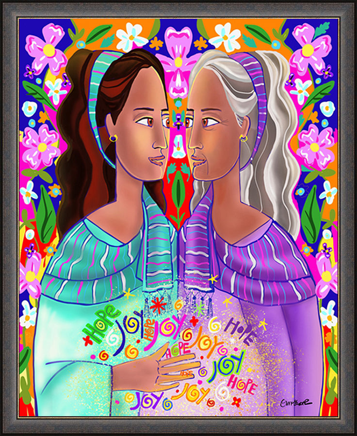 Wall Frame Espresso - Visitation With Flowers by M. McGrath