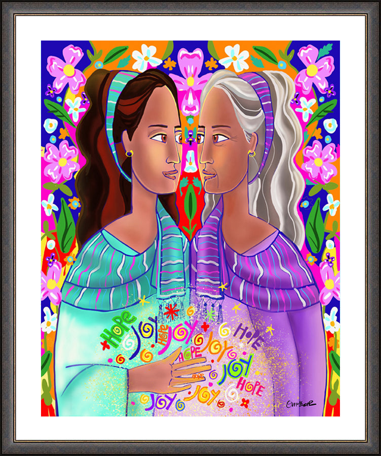 Wall Frame Espresso - Visitation With Flowers by M. McGrath