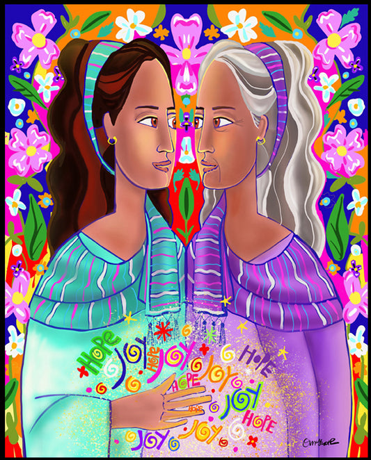 Wood Plaque - Visitation With Flowers by M. McGrath