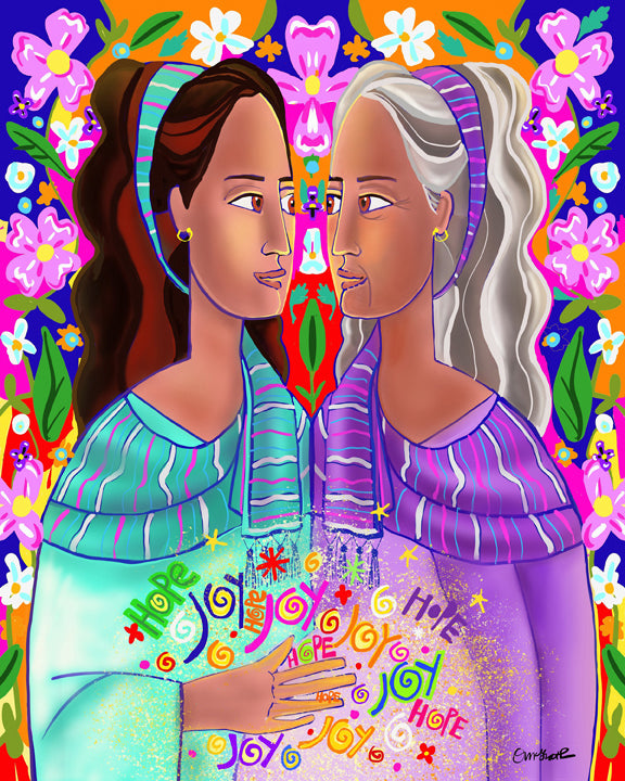 Wall Frame Espresso - Visitation With Flowers by M. McGrath