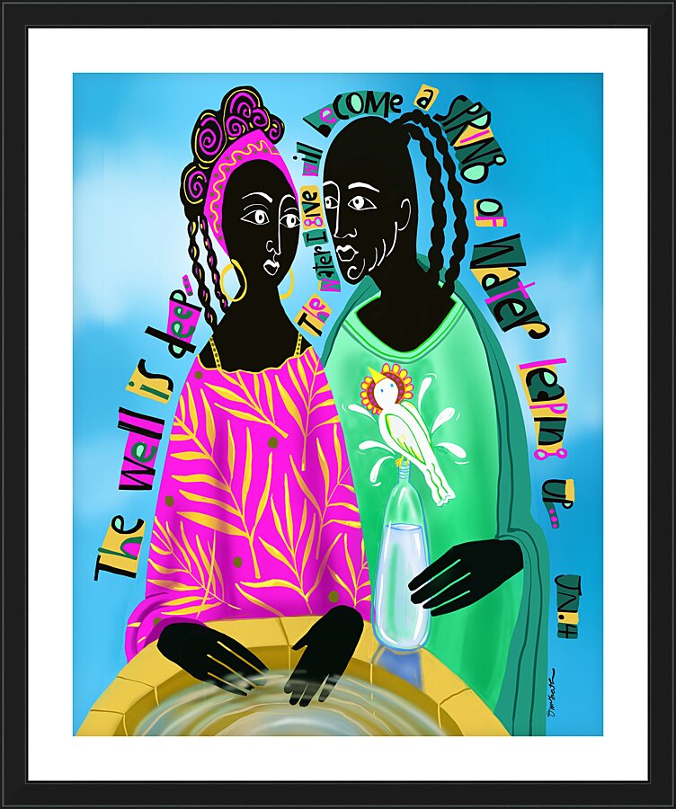 Wall Frame Black, Matted - Women At The Well by M. McGrath