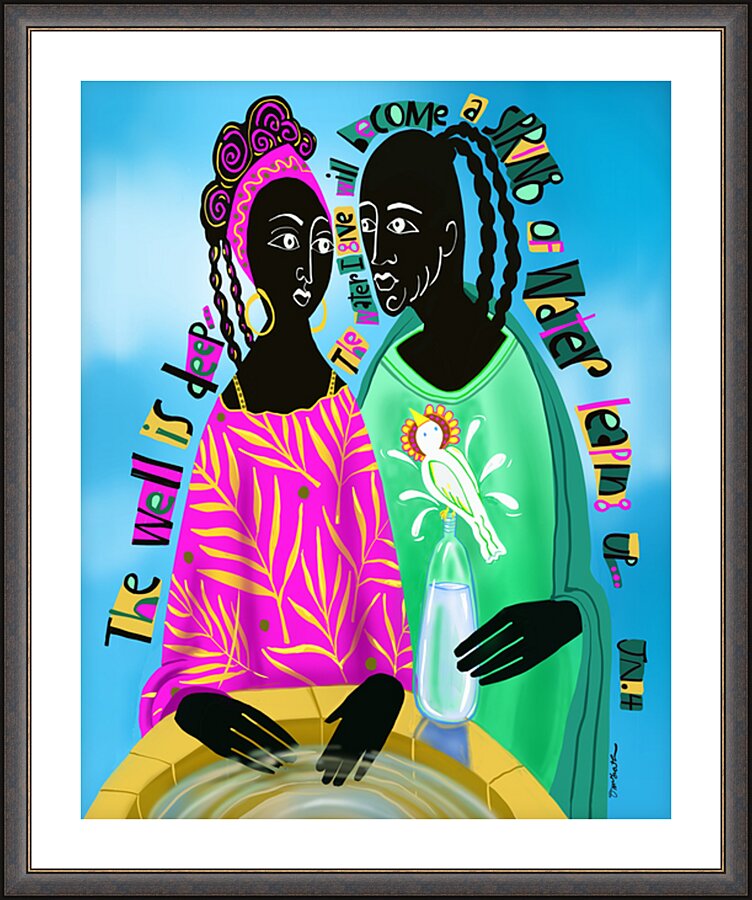Wall Frame Espresso, Matted - Women At The Well by M. McGrath
