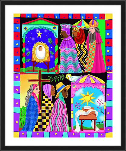 Wall Frame Black, Matted - Three Wise Women and Three Wise Men by M. McGrath