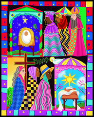 Wood Plaque - Three Wise Women and Three Wise Men by M. McGrath