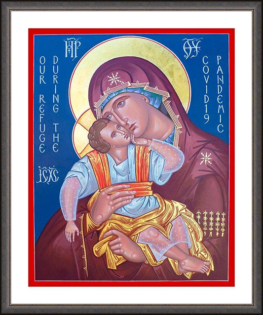 Wall Frame Espresso, Matted - Mother of God, Our Refuge During Covid-19 Pandemic by R. Gerwing