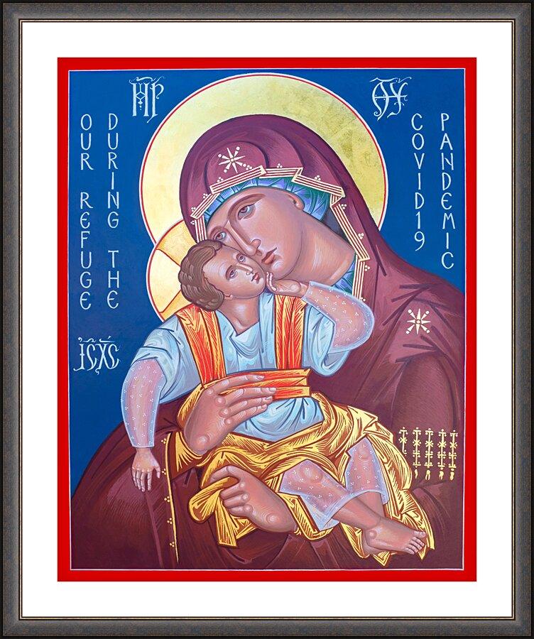 Wall Frame Espresso, Matted - Mother of God, Our Refuge During Covid-19 Pandemic by Robert Gerwing - Trinity Stores