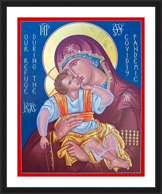 Wall Frame Black, Matted - Mother of God, Our Refuge During Covid-19 Pandemic by R. Gerwing