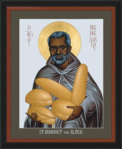 Wall Frame Black - St. Benedict the Black by Br. Robert Lentz, OFM - Trinity Stores