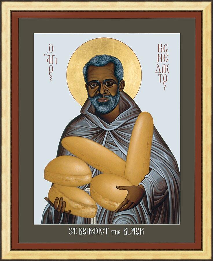 Wall Frame Gold - St. Benedict the Black by Br. Robert Lentz, OFM - Trinity Stores