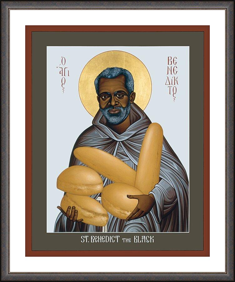 Wall Frame Espresso, Matted - St. Benedict the Black by Br. Robert Lentz, OFM - Trinity Stores