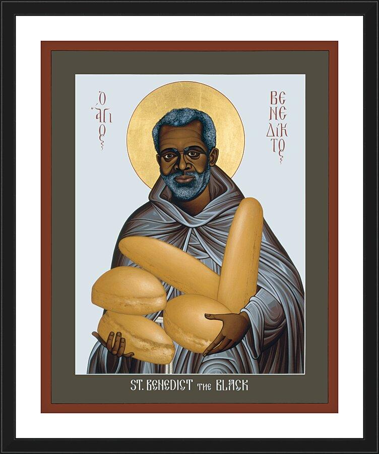 Wall Frame Black, Matted - St. Benedict the Black by Br. Robert Lentz, OFM - Trinity Stores