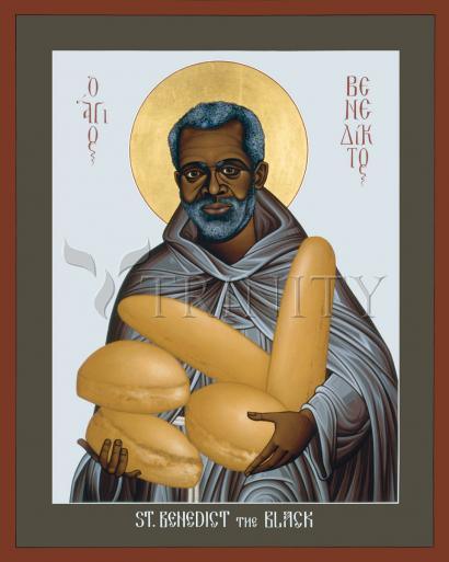 Wall Frame Black, Matted - St. Benedict the Black by Br. Robert Lentz, OFM - Trinity Stores