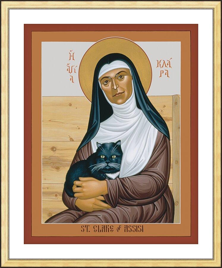 Wall Frame Gold, Matted - St. Clare of Assisi by Br. Robert Lentz, OFM - Trinity Stores