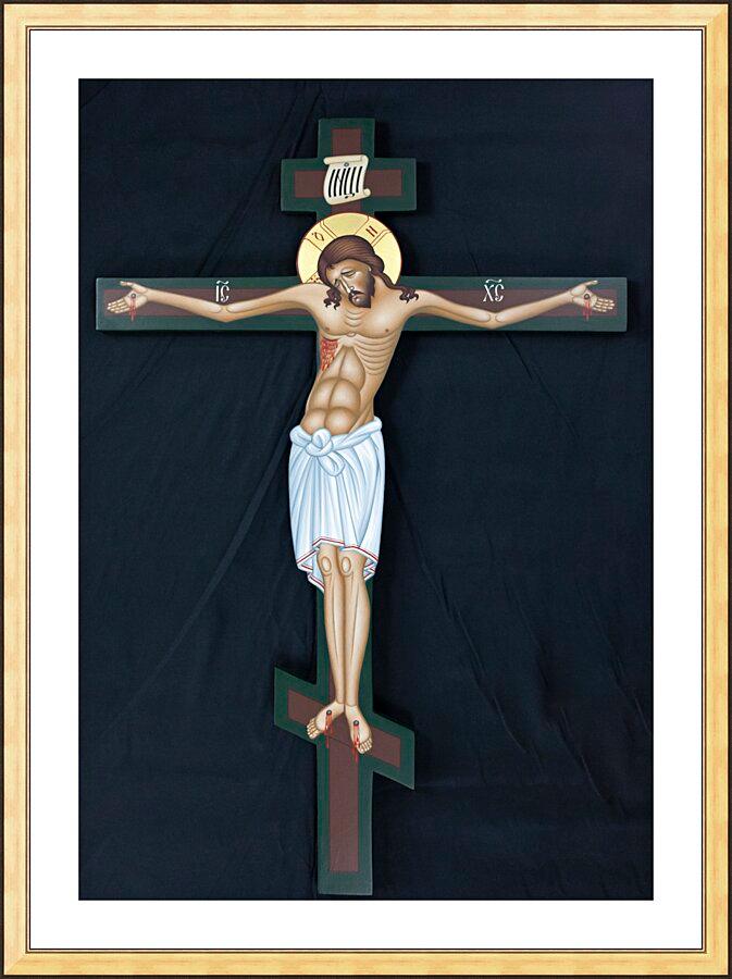 Wall Frame Gold, Matted - Christ Crucified by Br. Robert Lentz, OFM - Trinity Stores