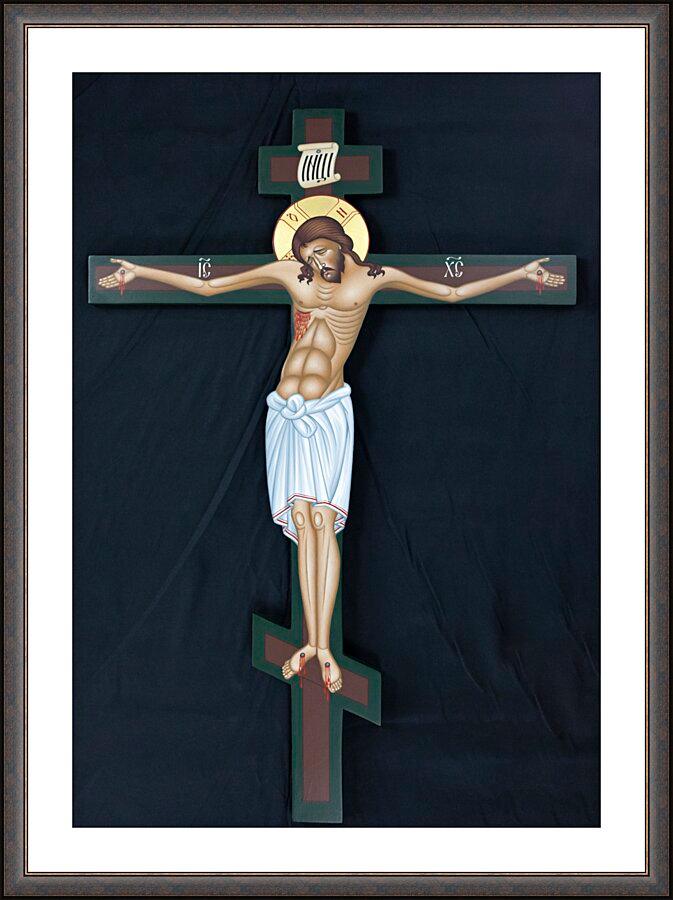 Wall Frame Espresso, Matted - Christ Crucified by Br. Robert Lentz, OFM - Trinity Stores