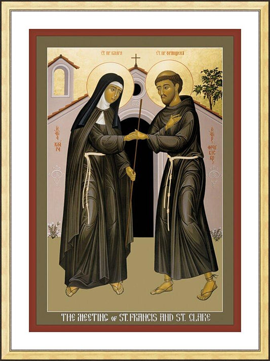 Wall Frame Gold, Matted - Meeting of Sts. Francis and Clare by R. Lentz