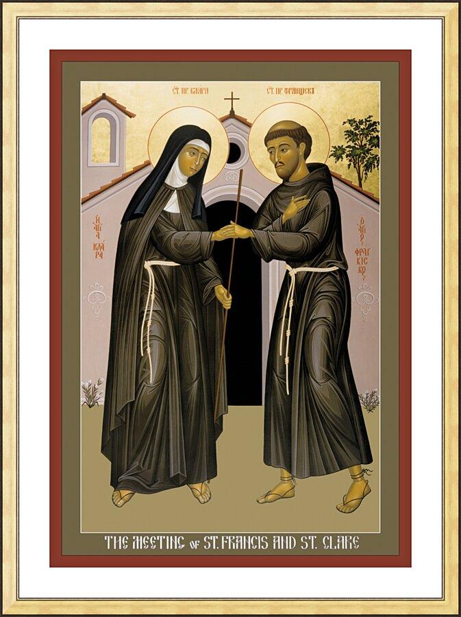 Wall Frame Gold, Matted - Meeting of Sts. Francis and Clare by Br. Robert Lentz, OFM - Trinity Stores