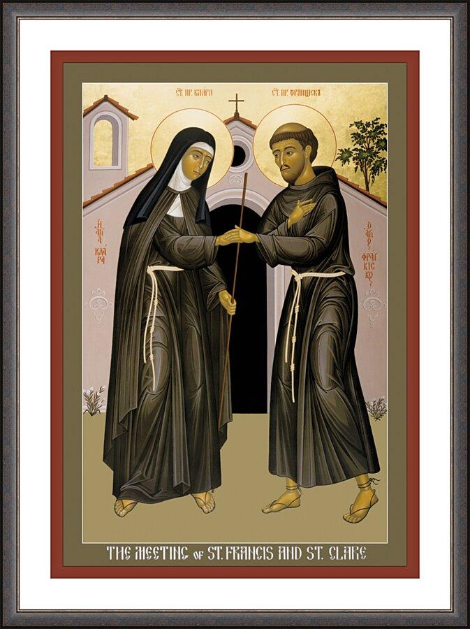 Wall Frame Espresso, Matted - Meeting of Sts. Francis and Clare by Br. Robert Lentz, OFM - Trinity Stores