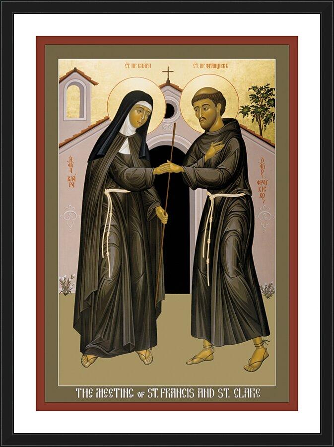 Wall Frame Black, Matted - Meeting of Sts. Francis and Clare by Br. Robert Lentz, OFM - Trinity Stores