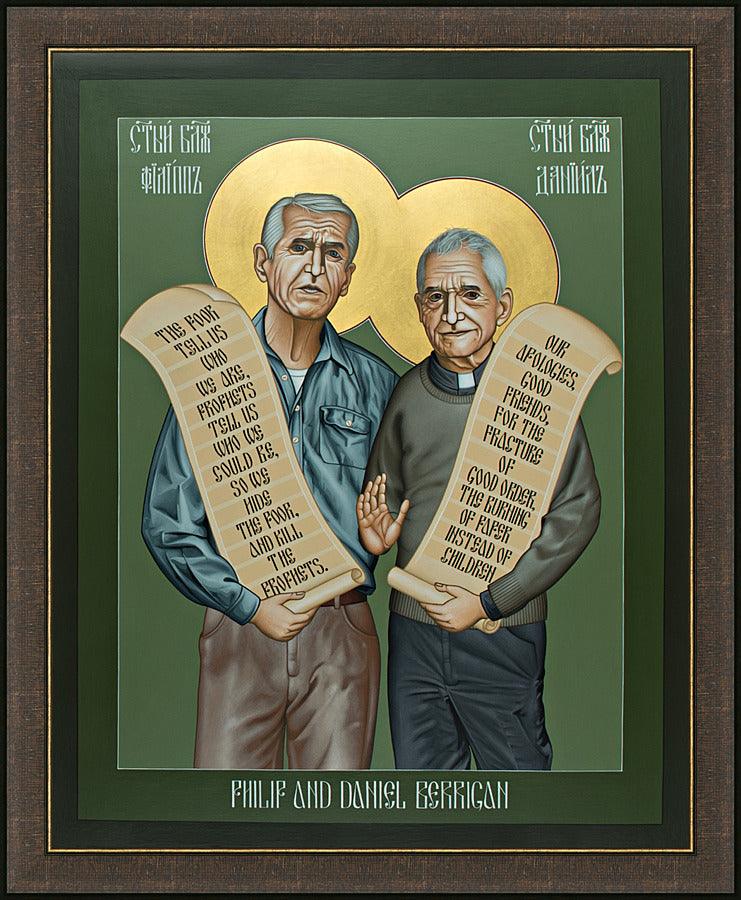 Wall Frame Espresso - Philip and Daniel Berrigan by Br. Robert Lentz, OFM - Trinity Stores