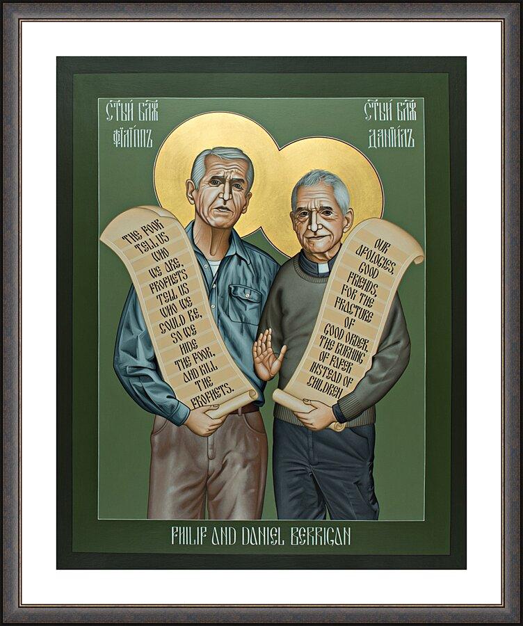 Wall Frame Espresso, Matted - Philip and Daniel Berrigan by Br. Robert Lentz, OFM - Trinity Stores