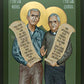 Wall Frame Gold, Matted - Philip and Daniel Berrigan by Br. Robert Lentz, OFM - Trinity Stores