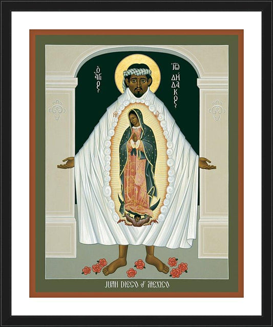 Wall Frame Black, Matted - St. Juan Diego and the Miracle of Guadalupe by R. Lentz