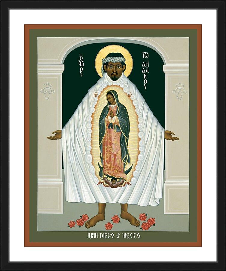 Wall Frame Black, Matted - St. Juan Diego and the Miracle of Guadalupe by Br. Robert Lentz, OFM - Trinity Stores