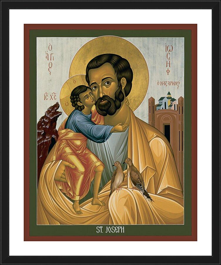 Wall Frame Black, Matted - St. Joseph of Nazareth by Br. Robert Lentz, OFM - Trinity Stores