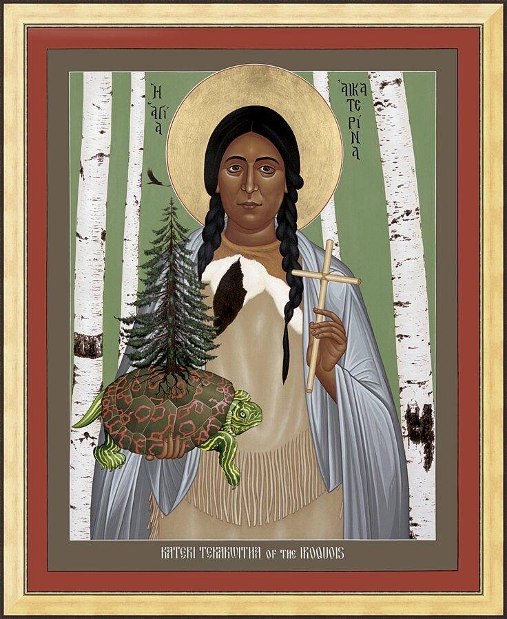 Wall Frame Gold - St. Kateri Tekakwitha of the Iroquois by Br. Robert Lentz, OFM - Trinity Stores