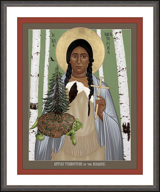 Wall Frame Espresso, Matted - St. Kateri Tekakwitha of the Iroquois by R. Lentz